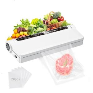 Vacuum Sealer Machine for Food, 75KPA Strong Suction, Moist/Dry Modes, 20 Vacuum Seal Bags for Food, Digital Countdown Timer, Compact Lightweight,with Starter Kits(White)