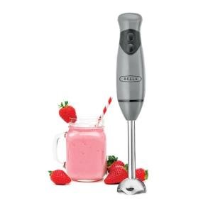 BELLA Immersion Hand Blender, Portable Mixer with Whisk Attachment - Electric Handheld Juicer, Shakes, Baby Food and Smoothie Maker, Stainless Steel, Grey