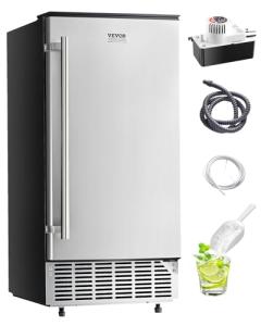 VEVOR Under Counter Ice Maker Machine, 80 Lbs/Day Stainless Steel Built-in Ice Maker with Drain Pump Reversible Door, 26lbs Storage Freestanding Ice Maker for Commercial Home Kitchen