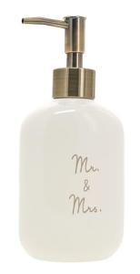 Pavilion Gift Company - Mr & Mrs - 13.5 oz 400 mL Square Decorative Refillable Countertop Sink Soap Lotion Sanitizer Pump Dispenser Kitchen Bathroom Marriage Wedding Bride Engagement Honeymoon Gift