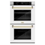 ZLINE 30 in. Autograph Edition Professional True Convection Double Wall Oven with Air Fry and Self Clean in Satin Stainless Steel with White Matte Doors and Polished Gold Handles (WADSZ-WM-30-G)