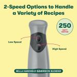 BELLA Immersion Hand Blender, Portable Mixer with Whisk Attachment - Electric Handheld Juicer, Shakes, Baby Food and Smoothie Maker, Stainless Steel, Grey