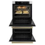 ZLINE 30 in. Autograph Edition Professional True Convection Double Wall Oven with Air Fry and Self Clean in Satin Stainless Steel with White Matte Doors and Polished Gold Handles (WADSZ-WM-30-G)