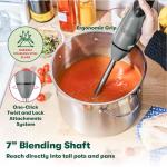 BELLA Immersion Hand Blender, Portable Mixer with Whisk Attachment - Electric Handheld Juicer, Shakes, Baby Food and Smoothie Maker, Stainless Steel, Grey