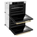 ZLINE 30 in. Autograph Edition Professional True Convection Double Wall Oven with Air Fry and Self Clean in Satin Stainless Steel with White Matte Doors and Polished Gold Handles (WADSZ-WM-30-G)