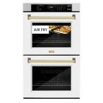 ZLINE 30 in. Autograph Edition Professional True Convection Double Wall Oven with Air Fry and Self Clean in Satin Stainless Steel with White Matte Doors and Polished Gold Handles (WADSZ-WM-30-G)