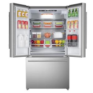 DUURA Elite DE210FDBMDSS Refrigerator Built in with French Doors Adjustable Glass Shelves Dual Drawer Bottom Freezer with Ice Maker, LED Interior Light and Stainless Steel Exterior, 36-Inch, Metallic