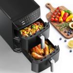 Dual Basket Air Fryer, 12.6QT Family-Size for 10–12 People, XL Basket for 6LB Whole Chicken, DoubleStack Compact Design, 10-in-1 Functions with Reheat, Dehydrate & SyncFinish, Dishwasher-Safe, Black