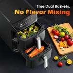 Dual Basket Air Fryer, 12.6QT Family-Size for 10–12 People, XL Basket for 6LB Whole Chicken, DoubleStack Compact Design, 10-in-1 Functions with Reheat, Dehydrate & SyncFinish, Dishwasher-Safe, Black