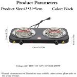 Compact and Portable Countertop Burner- Countertop Double Coiled Burner 2000 Watts Electric Hot Plate Temperature Controls Black