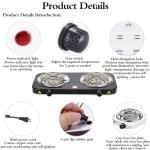 Compact and Portable Countertop Burner- Countertop Double Coiled Burner 2000 Watts Electric Hot Plate Temperature Controls Black