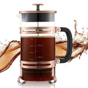 VEVOR French Press Coffee Maker, 34 Ounce 1 Liter Borosilicate Glass Coffee Press Tea Maker with Stainless Steel Filter, Large Glass French Presses Cold Brew for Camping Travel Home Kitchen, Copper