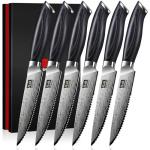 SHAN ZU Steak Knives Set of 6, Ultra Sharp 4.5 Inch High Hardness Powder Steel Steak Knife Set, Serrated Steak Knives with Ergonomic Pakkawood Handle Japanese Knives for Steak, Bread and Butter