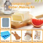 Butter Churner - Hand Crank Mason Jar Butter Churner, 34oz Manual Butter Maker with 14 Flavored Butter Recipe, Butter Paddle, Butter Mold with Lid, Cheese Cloth, Anti-slip Mat, Glass Hand Butter Churn