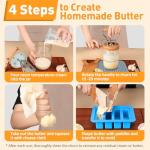 Butter Churner - Hand Crank Mason Jar Butter Churner, 34oz Manual Butter Maker with 14 Flavored Butter Recipe, Butter Paddle, Butter Mold with Lid, Cheese Cloth, Anti-slip Mat, Glass Hand Butter Churn