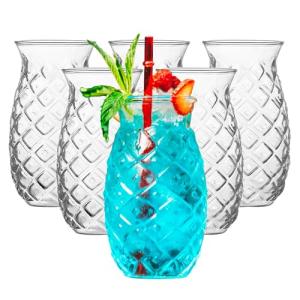 Pineapple Cup - Tiki Glasses for Cocktails - Pina Colada Hurricane Drinking Glasses for Bar Decor Set of 6 - Outdoor Mixed Drink Ice Tea Wine Glass Hawaii Tropical Barware 17 Oz