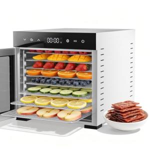 OLIXIS Food Dehydrator Machine, 500W Jerky Dehydrators with 8 Stainless Steel Large Trays, 185°F Temperature Control & 24H Timer Food Dryer for Fruit Meat Herb Dog Treats, Silver