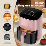 OLIXIS Air Fryer 6 Quart with Window Square Air Fryer 12-in-1 Air Fry, Roast, Reheat, Dehydrate, Bake, Steam, Fries, Custard, Chicken, Wings, Sea Food, Vegetabels,400F Pink