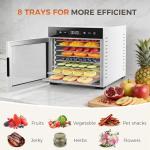 OLIXIS Food Dehydrator Machine, 500W Jerky Dehydrators with 8 Stainless Steel Large Trays, 185°F Temperature Control & 24H Timer Food Dryer for Fruit Meat Herb Dog Treats, Silver