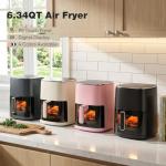 OLIXIS Air Fryer 6 Quart with Window Square Air Fryer 12-in-1 Air Fry, Roast, Reheat, Dehydrate, Bake, Steam, Fries, Custard, Chicken, Wings, Sea Food, Vegetabels,400F Pink