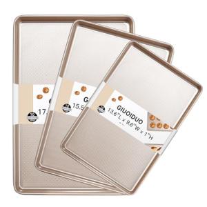Baking Sheet Set of 3, Nonstick Heavy Duty Cookie Sheets for Oven - 13.6"×9.6"/15.5"×10.6"/17.5"×11.8" Warp-Resistant Carbon Steel Bakeware Trays, Champagne Gold, Dishwasher & Oven Safe