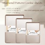 Baking Sheet Set of 3, Nonstick Heavy Duty Cookie Sheets for Oven - 13.6"×9.6"/15.5"×10.6"/17.5"×11.8" Warp-Resistant Carbon Steel Bakeware Trays, Champagne Gold, Dishwasher & Oven Safe