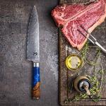 SAMCOOK Damascus Chef Knife - 8 Inch Professional Sharp Gyuto Knife - Japanese VG-10 High Carbon Stainless Steel Kitchen Cooking knife - Ergonomic Blue Resin Wood Handle with Gift Box