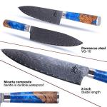SAMCOOK Damascus Chef Knife - 8 Inch Professional Sharp Gyuto Knife - Japanese VG-10 High Carbon Stainless Steel Kitchen Cooking knife - Ergonomic Blue Resin Wood Handle with Gift Box