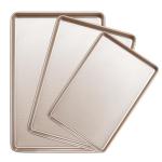 Baking Sheet Set of 3, Nonstick Heavy Duty Cookie Sheets for Oven - 13.6"×9.6"/15.5"×10.6"/17.5"×11.8" Warp-Resistant Carbon Steel Bakeware Trays, Champagne Gold, Dishwasher & Oven Safe