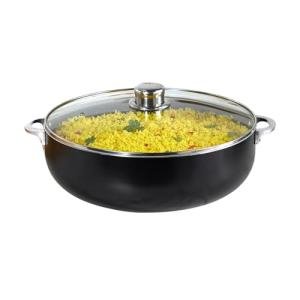 IMUSA 6.9Qt Bistro-Cera Aluminum Speckled Black Ceramic Caldero with Glass Lid, Nonstick Dutch Oven Pot for Rice, Family Meals, and Traditional Cooking, Black