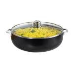 IMUSA 6.9Qt Bistro-Cera Aluminum Speckled Black Ceramic Caldero with Glass Lid, Nonstick Dutch Oven Pot for Rice, Family Meals, and Traditional Cooking, Black