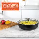 IMUSA 6.9Qt Bistro-Cera Aluminum Speckled Black Ceramic Caldero with Glass Lid, Nonstick Dutch Oven Pot for Rice, Family Meals, and Traditional Cooking, Black