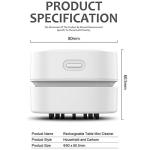 ODISTAR Desktop Vacuum Cleaner,Mini Table dust Sweeper Energy Saving with auto Power-Off Function,High Endurance up to 400 mins,Cordless&360º Rotatable for Keyboard/Home/Office (White USB Charging)