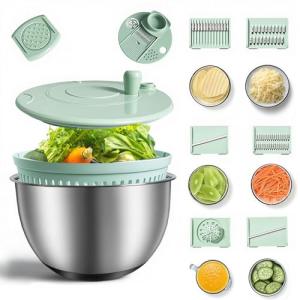 Stainless Steel Salad Spinner 3-in-1, One-Touch Stop and Non-Slip Base, Vegetable Dryer for Kitchens, Parties, and Health-Conscious People, 5.3 Qt