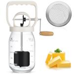 CAROD Classical Butter Churner, 1.5L Glass Jar with Hand Injury Prevention Device & Sifting Lid, 50oz Hand Crank Jar Maker Creates Fresh Homemade Butter within 15 Min, Ideal DIY Kitchen Gift
