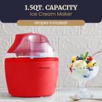 Americana EIM-1400R 1.5 Qt Freezer Bowl Automatic Easy Homemade Electric Ice Cream Maker, Ingredient Chute, On/Off Switch, No Salt Needed, Creamy Ice Cream, Gelato, Frozen Yogurt, Sorbet, Recipe Book