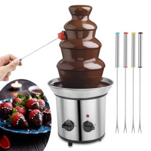 Chocolate Fountain, 4 Tier Chocolate Fondue Fountain Electric Melting Machine for Parties, Nacho Cheese, Ranch, Sauce, Wedding, Chocolate Fountain Machine with 4pcs Stainless Steel Forks(4 LB)