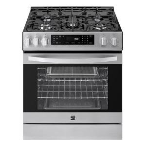 Kenmore 2276843 5.6 cu. ft. Front Control Gas Range Oven with 5 Burners - Fan Convection, Air Fry, Self Clean, Turbo Boil+, Chrome Racks, Cast Iron Grates, Wok Ring, LP Kit - Stainless Steel