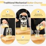 CAROD Classical Butter Churner, 1.5L Glass Jar with Hand Injury Prevention Device & Sifting Lid, 50oz Hand Crank Jar Maker Creates Fresh Homemade Butter within 15 Min, Ideal DIY Kitchen Gift