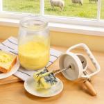 CAROD Classical Butter Churner, 1.5L Glass Jar with Hand Injury Prevention Device & Sifting Lid, 50oz Hand Crank Jar Maker Creates Fresh Homemade Butter within 15 Min, Ideal DIY Kitchen Gift