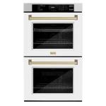 ZLINE 30 in. Autograph Edition Professional True Convection Double Wall Oven with Air Fry and Self Clean in Satin Stainless Steel with White Matte Doors and Champagne Bronze Handles (WADSZ-WM-30-CB)