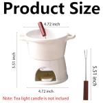Ceramic Fondue Set with 2 Forks, Premium Tea Light Porcelain Melting Pot for Cheese, Chocolate and Caramel - White