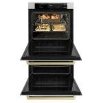 ZLINE 30 in. Autograph Edition Professional True Convection Double Wall Oven with Air Fry and Self Clean in Satin Stainless Steel with White Matte Doors and Champagne Bronze Handles (WADSZ-WM-30-CB)