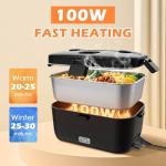 COZYEXPERT Electric-Lunch-Box-Heated-Food-Warmer 100W Heating Lunchbox for Adults 1.8L Portable Food Heater for Work/Car, 12V/24V/110-230V Lonchera Eléctrica Portátil with Fork Spoon (Black)