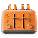 BUYDEEM DT640 4-Slice Toaster, Extra Wide Slots, Retro Stainless Steel with High Lift Lever, Bagel and Muffin Function, Removal Crumb Tray, 7-Shade Settings,Orange