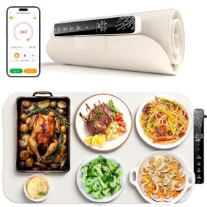 Monteka Warming Mat for Food 24.8"×15", Electric Warming Trays with APP & Button Control, Silicone Fast Heating Mat for Countertop, Rollable Dishwasher Safe Food Warmer for Parties Buffets Home Travel