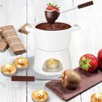 Ceramic Fondue Set with 2 Forks, Premium Tea Light Porcelain Melting Pot for Cheese, Chocolate and Caramel - White