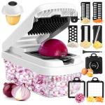 Vegetable Chopper,12-in-1 Multifunctional Food Chopper,Professional Onion Chopper with 7 Blades,Vegetable Cutter with Container for Salad,Potato,Carrot,and Garlic,Essential Kitchen Tool (White)