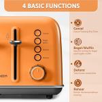 BUYDEEM DT640 4-Slice Toaster, Extra Wide Slots, Retro Stainless Steel with High Lift Lever, Bagel and Muffin Function, Removal Crumb Tray, 7-Shade Settings,Orange