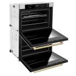 ZLINE 30 in. Autograph Edition Professional True Convection Double Wall Oven with Air Fry and Self Clean in Satin Stainless Steel with White Matte Doors and Champagne Bronze Handles (WADSZ-WM-30-CB)
